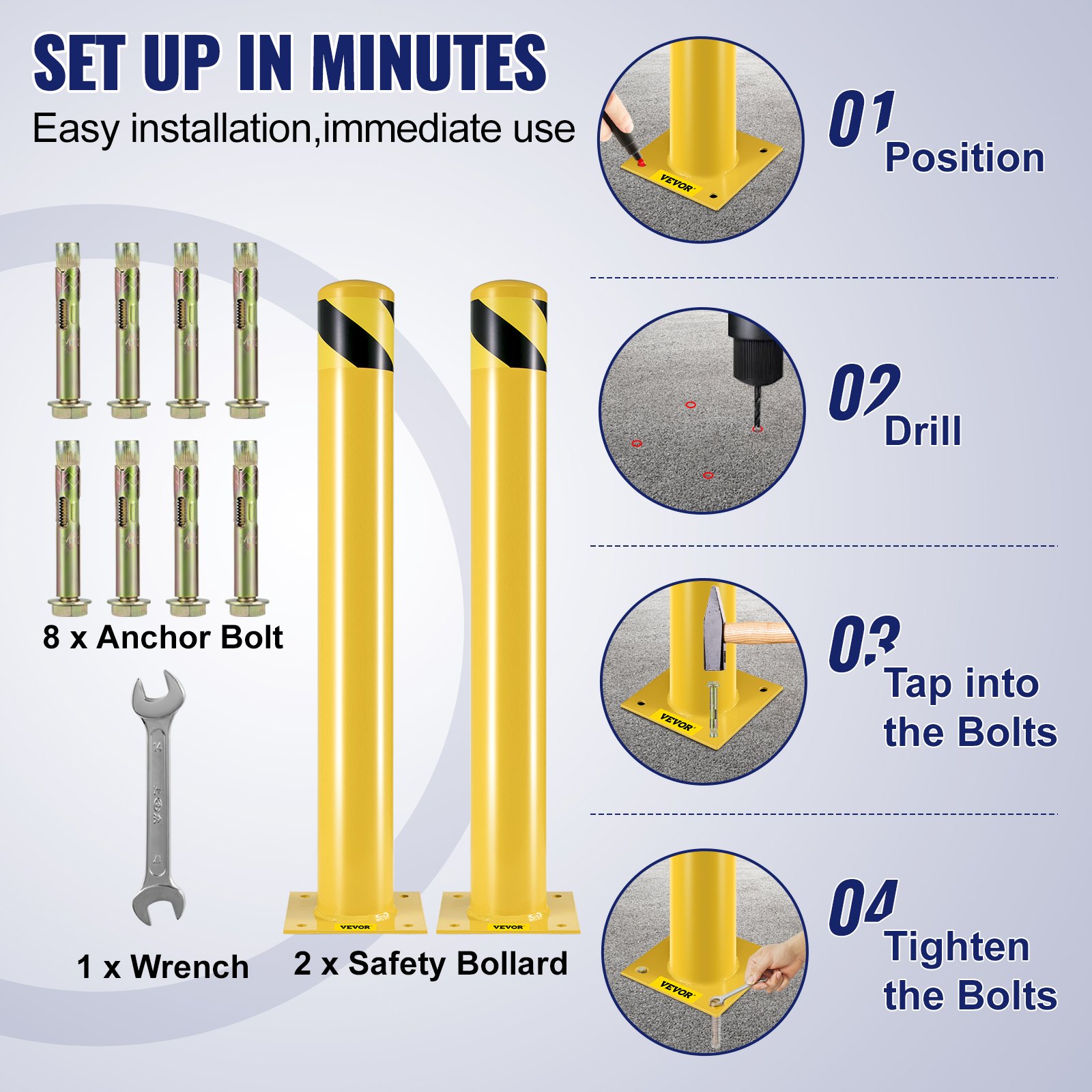VEVOR 2 stuks 91,4 cm parkeerbeveiligingspaal, parkeerpaal, 20 x 20 cm parkeerpaal, parkeerpaal, verkeersbuispaal, geschikt voor binnen- en buitenparkeerplaatsen