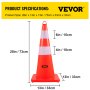 VEVOR Safety Cones, 12 x 28\" Traffic Cones, PVC Orange Construction Cones, 2 Reflective Collars Traffic Cones with Weighted Base and Hand-Held Ring Used for Traffic Control, Driveway Road Parking