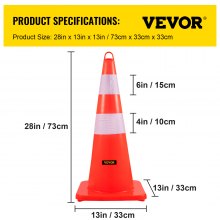 VEVOR Safety Cones, 12 x 28\" Traffic Cones, PVC Orange Construction Cones, 2 Reflective Collars Traffic Cones with Weighted Base and Hand-Held Ring Used for Traffic Control, Driveway Road Parking