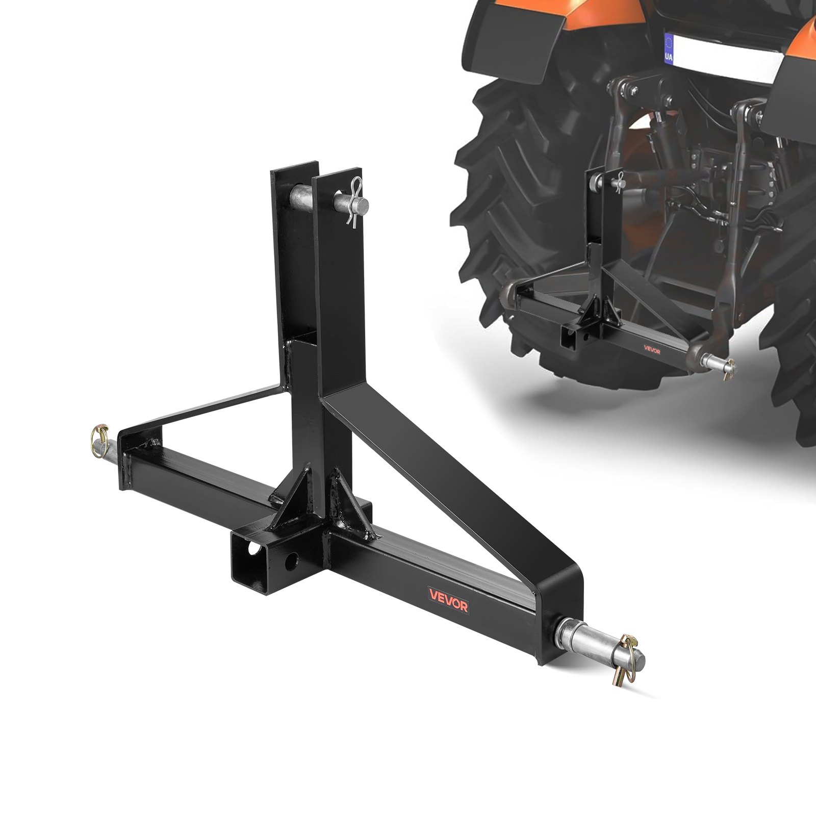 VEVOR 3 Point Trailer Hitch with 2 in Receiver, 3pt Quick Hitch Attachment for Category 1 Tractor, 3000lbs Capacity, Tow Drawbar Adapter, Compatible with Kubota, Mahindra, Ford, Yanmar, John Deere