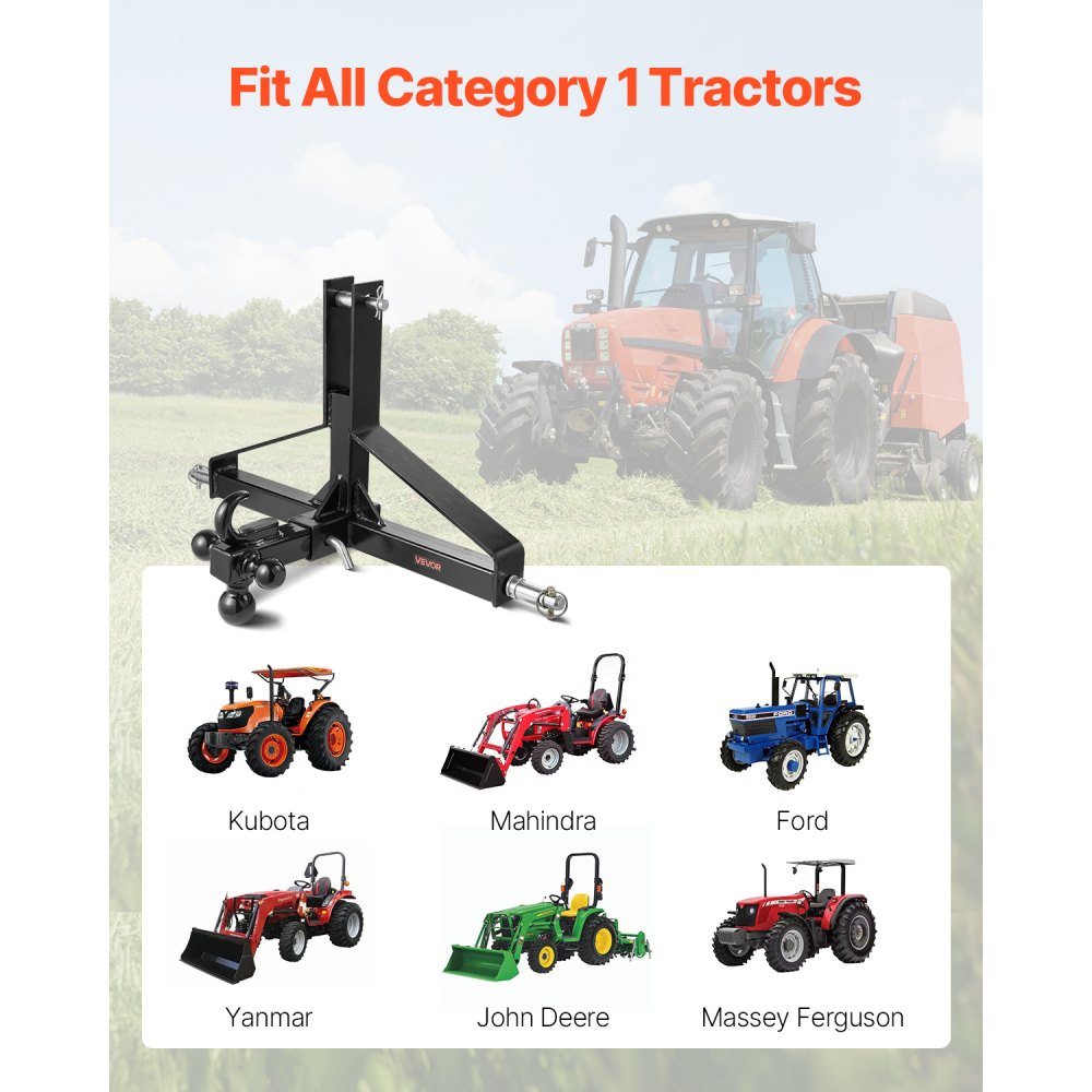 VEVOR 3-punts aanhangwagenkoppeling 660x165x450 mm, 3-punts snelkoppeling, driepuntskoppeling voor tractoren, compatibel met Kubota, Mahindra, Ford, Yanmar, John Deere en Massey Ferguson