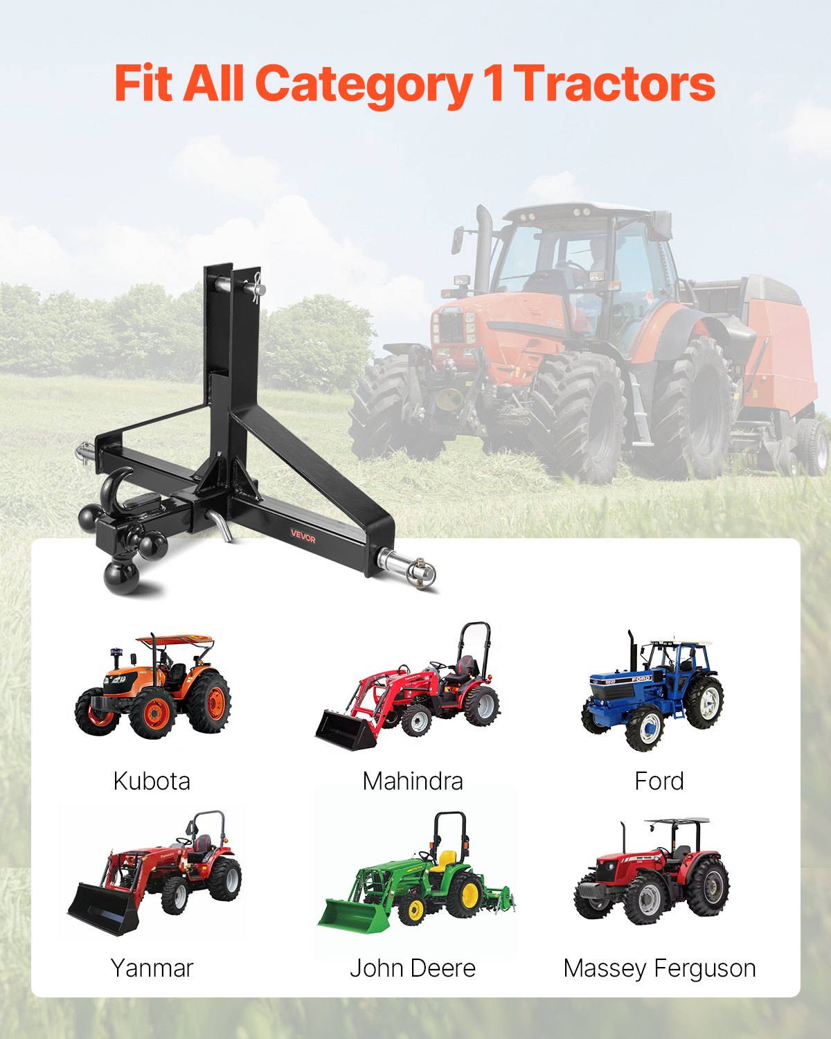 VEVOR 3-punts aanhangwagenkoppeling 660x165x450 mm, 3-punts snelkoppeling, driepuntskoppeling voor tractoren, compatibel met Kubota, Mahindra, Ford, Yanmar, John Deere en Massey Ferguson