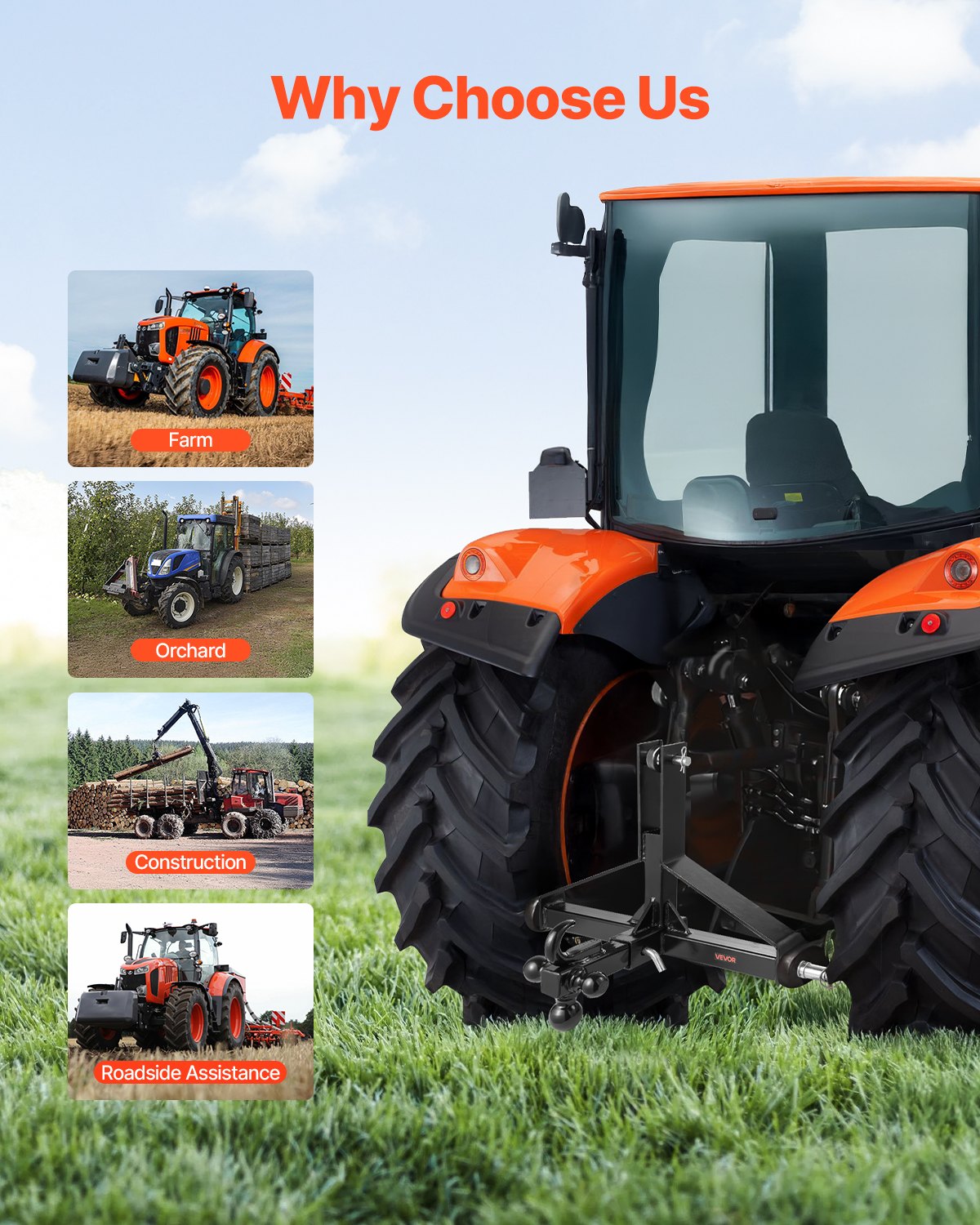 VEVOR 3-punts aanhangwagenkoppeling 660x165x450 mm, 3-punts snelkoppeling, driepuntskoppeling voor tractoren, compatibel met Kubota, Mahindra, Ford, Yanmar, John Deere en Massey Ferguson