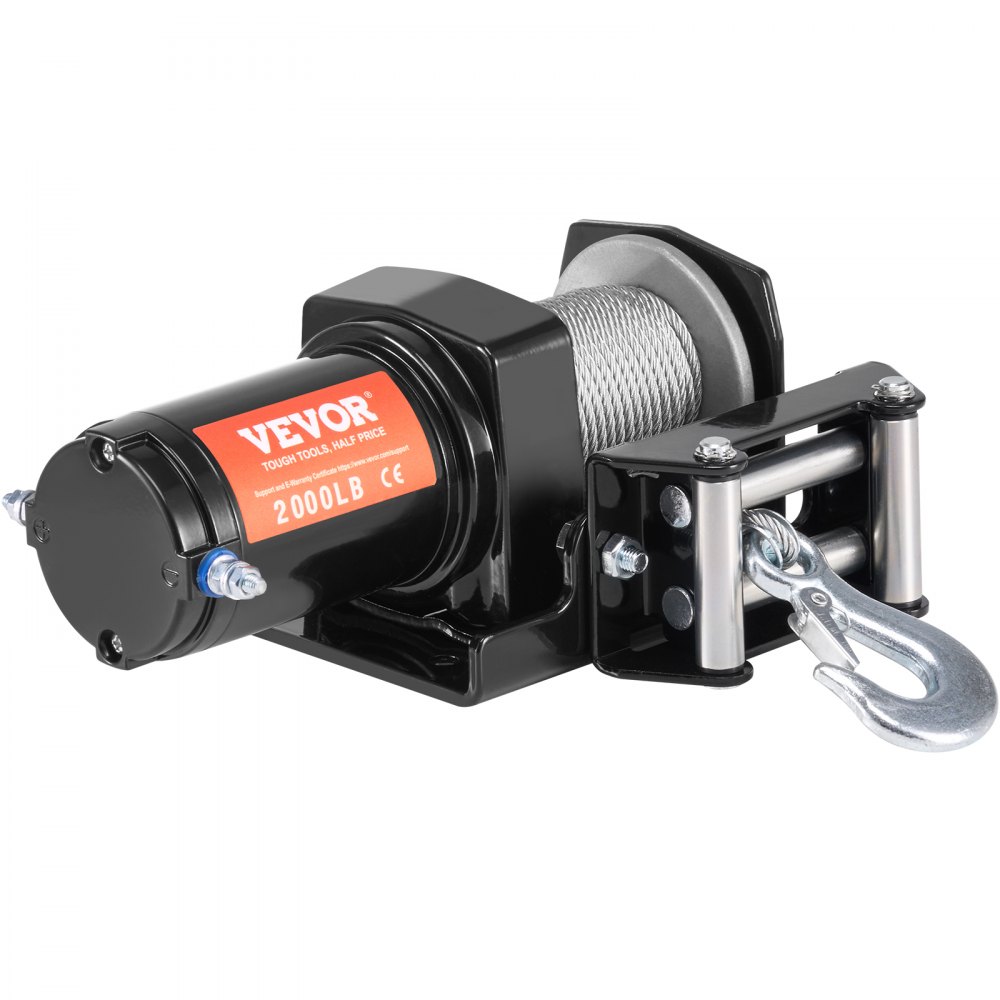 VEVOR elektrische lier, kabeltrekcapaciteit van 2000 lb, 12V DC ATV/UTV-lier met Φ5/32 inch x 39 ft 7-strengs stalen kabelhaspel, bekabelde afstandsbediening, IP55 waterdicht voor off-road UTV-slepen
