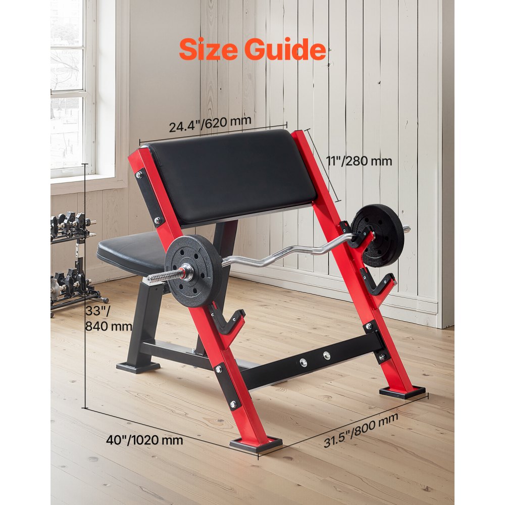 VEVOR Preacher Curl Bench Krachttrainingsbanken (Max. Belasting 300 kg), Fitnessapparatuur voor de Home Gym, Geïsoleerd Halterstation, Bicepsstation met Zittende Arm, Verstelbare Halterbank