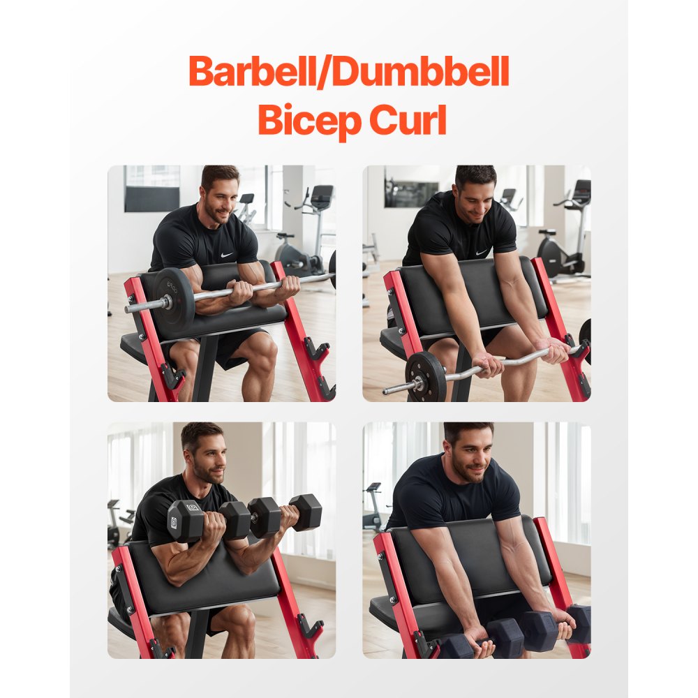 VEVOR Preacher Curl Bench Krachttrainingsbanken (Max. Belasting 300 kg), Fitnessapparatuur voor de Home Gym, Geïsoleerd Halterstation, Bicepsstation met Zittende Arm, Verstelbare Halterbank