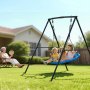 VEVOR Swing Set for Backyard, 40 in Saucer Swing Seat with Heavy Duty A-Frame Metal Stand, 440 lbs Load Capacity, Reinforced with Spiral Ground Anchors, Swingset Outdoor for Kids, Black and Blue