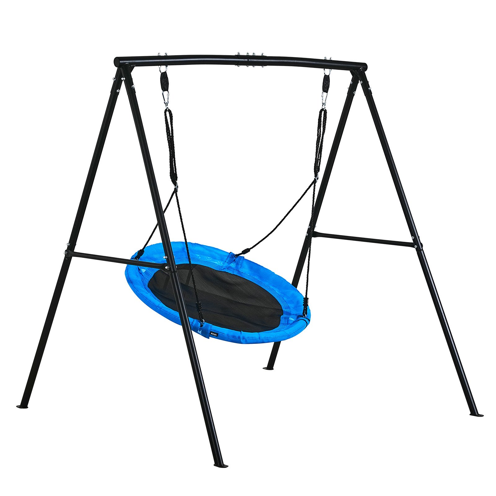 VEVOR tuinschommel met A-vormig metalen frame, schommelzitje (101,6 cm hoog), draagvermogen tot 199,6 kg, buitenschommelset, verstevigd met spiraalvormige grondankers, schotelschommel, zwart/blauw