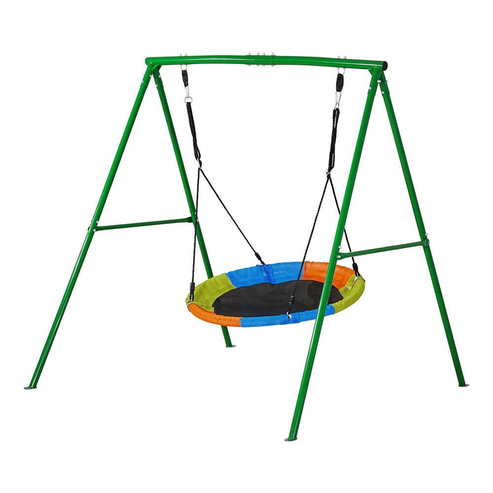VEVOR tuinschommel met A-vormig metalen frame, schommelzitje (101,6 cm hoog), draagvermogen tot 199,6 kg, buitenschommelset, verstevigd met spiraalvormige grondankers, kleurrijke schotelschommel