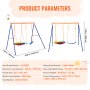 Productparameters van VEVOR-schommelsets, waaronder afmetingen, draagvermogen en materialen voor de schommelset.