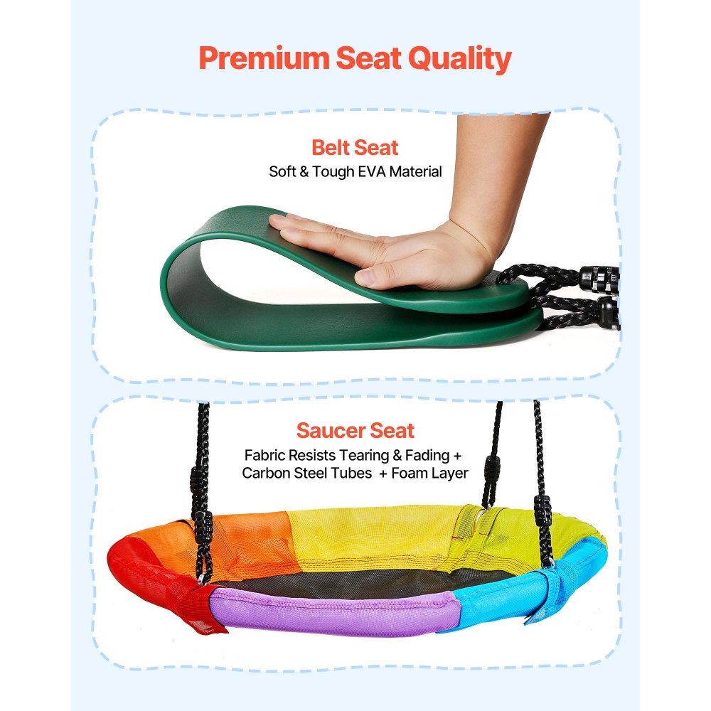 VEVOR tuinschommel met A-vormig metalen onderstel, dubbele schommel (1 schotelschommel & 1 bandenschommel), draagvermogen tot 199,6 kg, buitenschommelset, verstevigd met spiraalvormige grondankers.