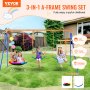 VEVOR swing sets 3-in-1 a-frame swing set with kids playing in a garden, suitable for ages 3-10+.