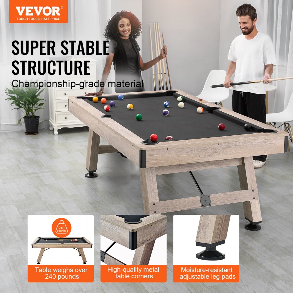 VEVOR Pooltafel, 2,13 m Pooltafel, Pooltafel met verstelbare poten, Pooltafelset inclusief ballen, keuen, krijt en borstel, Perfect voor de familiespeelkamer voor kinderen en volwassenen