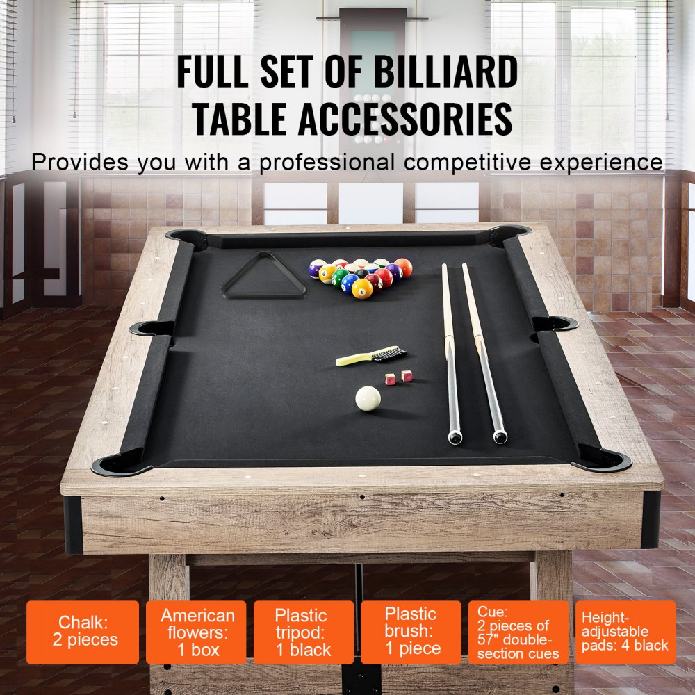 VEVOR Pooltafel, 2,13 m Pooltafel, Pooltafel met verstelbare poten, Pooltafelset inclusief ballen, keuen, krijt en borstel, Perfect voor de familiespeelkamer voor kinderen en volwassenen