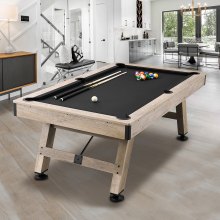 VEVOR Billiards Table, 7 ft Pool Table, Adjust Legs Stable Billiards Table, Pool Table Set Includes Balls, Cues, Chalks and Brush, Wood Color with Black Cloth, Perfect for Family Game Room Kids Adults