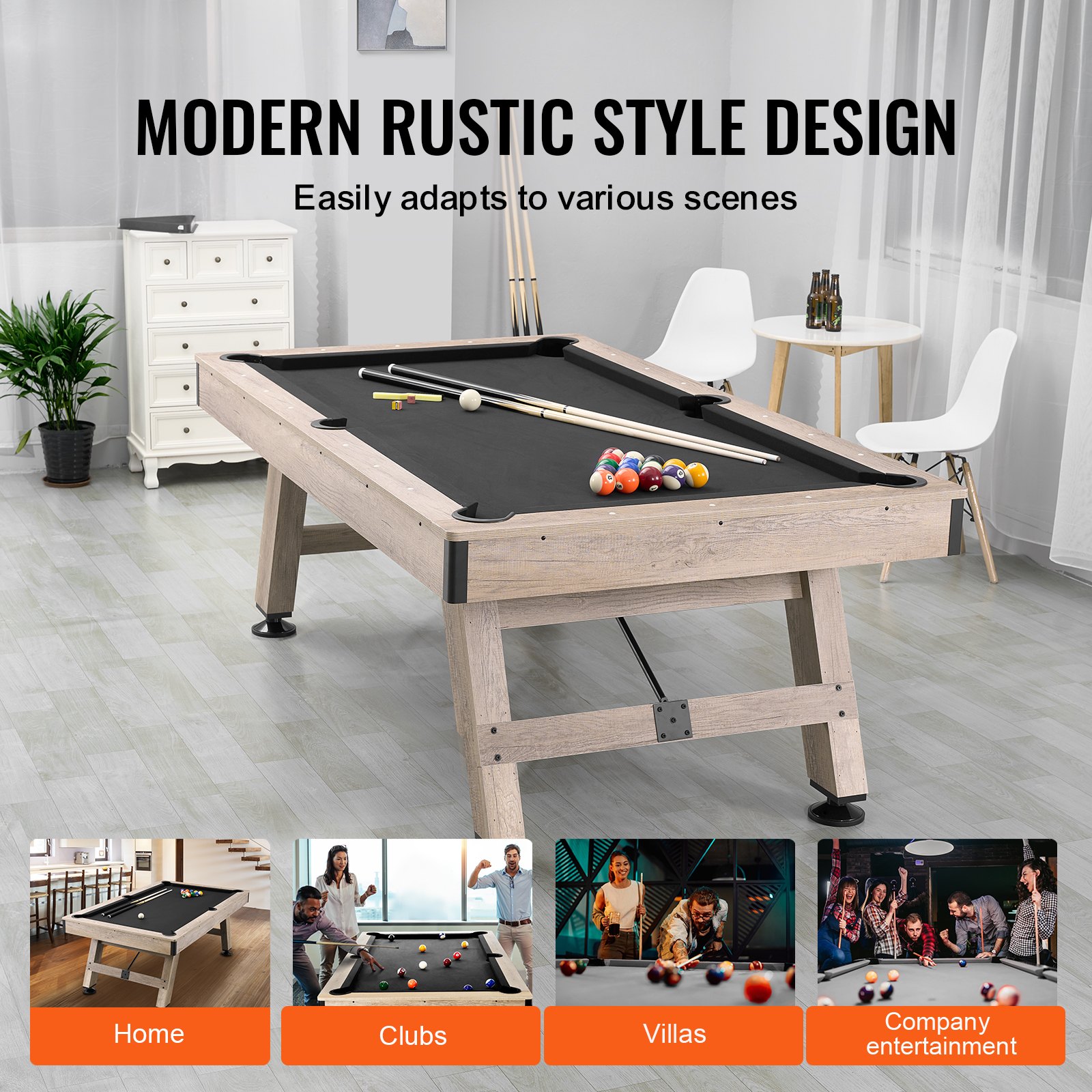 VEVOR Pooltafel, 2,13 m Pooltafel, Pooltafel met verstelbare poten, Pooltafelset inclusief ballen, keuen, krijt en borstel, Perfect voor de familiespeelkamer voor kinderen en volwassenen
