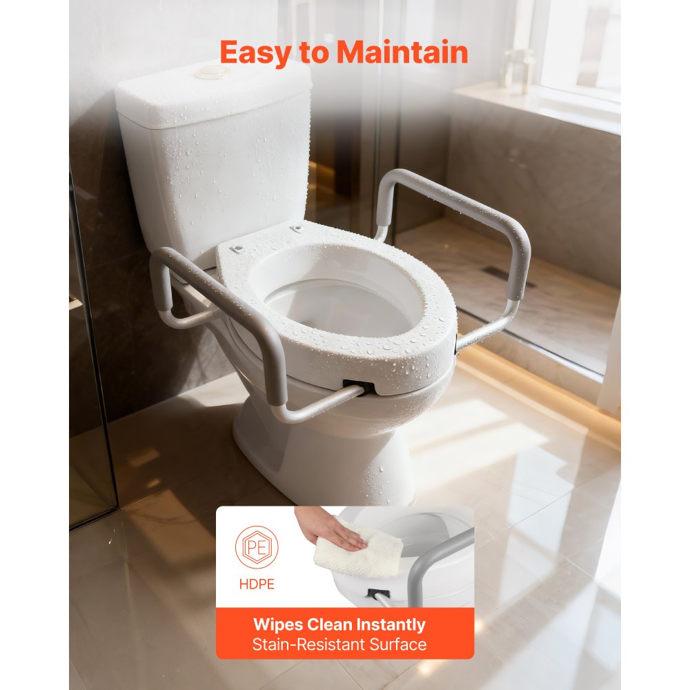 VEVOR Raised Toilet Seat with Arms, 300 lbs Load Capacity, 3.5-Inch Lift Height, Widened Commode Elevated Toilet Seat Riser with Padded Handles for Seniors, Elderly, Handicap, Disabled, and Adults