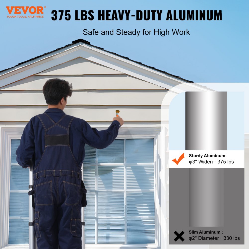 VEVOR Telescopische Ladder, 2,4-5 m, A-vormige Aluminium Uitschuifladder, Lichtgewicht Opvouwbare Ladder met Meerdere Zakken, Ladder met Draagvermogen van 170 kg met Stabilisatorstang, Multifunctionele Ladder voor Camper, Camper