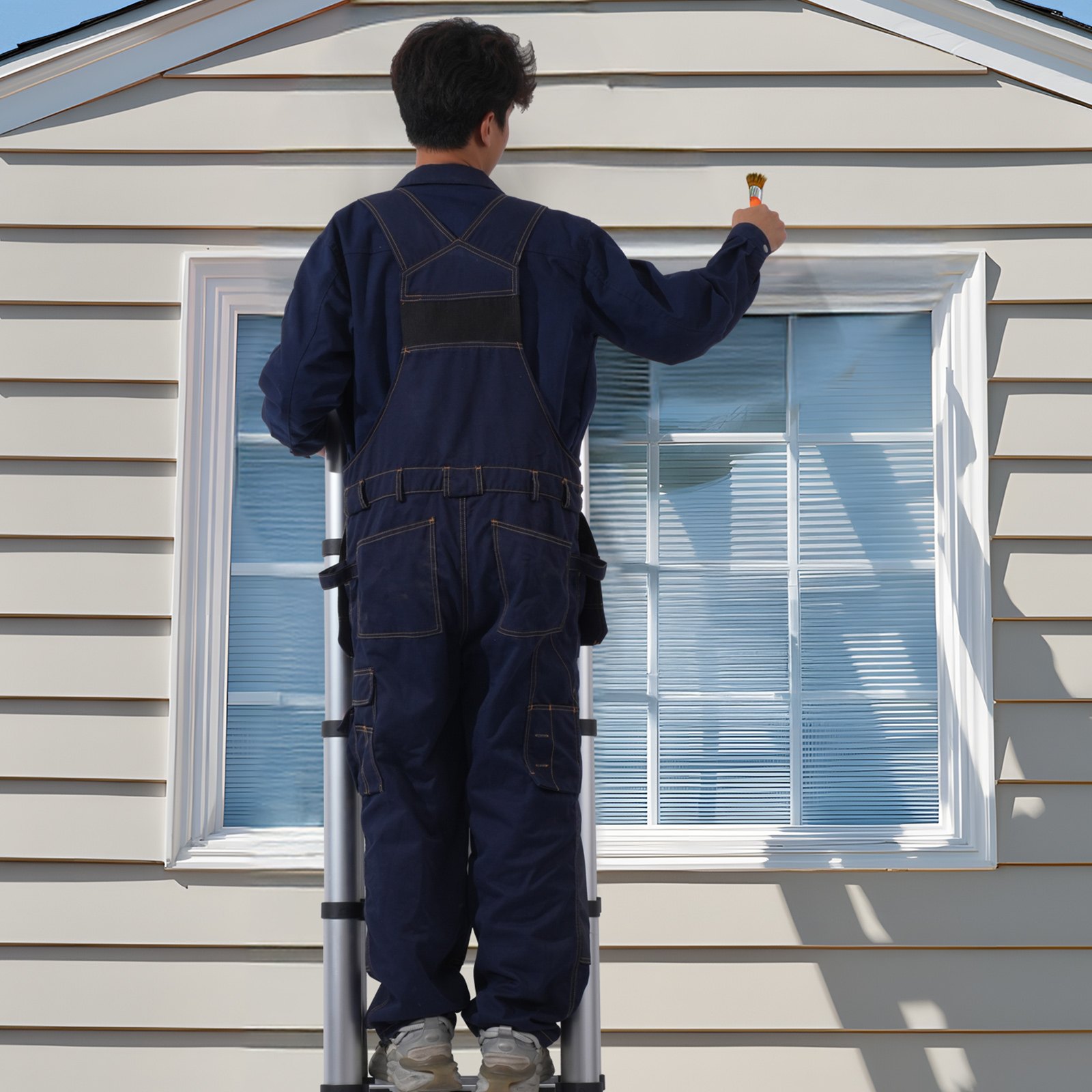 VEVOR Telescopische Ladder, 2,4-5 m, A-vormige Aluminium Uitschuifladder, Lichtgewicht Opvouwbare Ladder met Meerdere Zakken, Ladder met Draagvermogen van 170 kg met Stabilisatorstang, Multifunctionele Ladder voor Camper, Camper