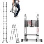 VEVOR A-frame telescopische ladder, 4985 mm lange roestvrijstalen uitschuifladder, opvouwbare ladder met een draagvermogen van 150 kg (75°), ladder met nivelleringsbalk voor thuis, camper en zolder