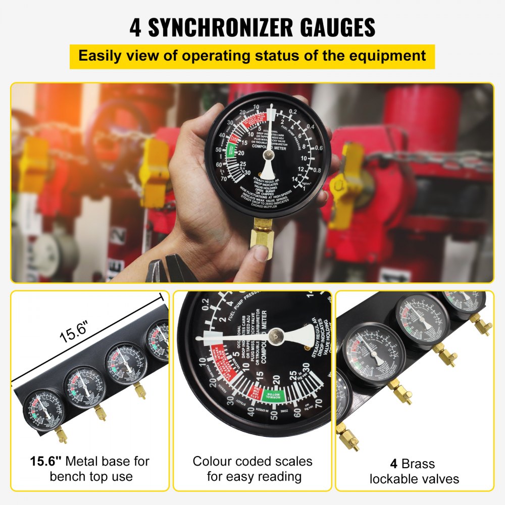 VEVOR carburateur synchronisator brandstof vacuüm carburateur B100132, synchro carburateur manometers 50X30X15cm, synchronisator carburateur synchronisator set, brandstof vacuüm carburateur