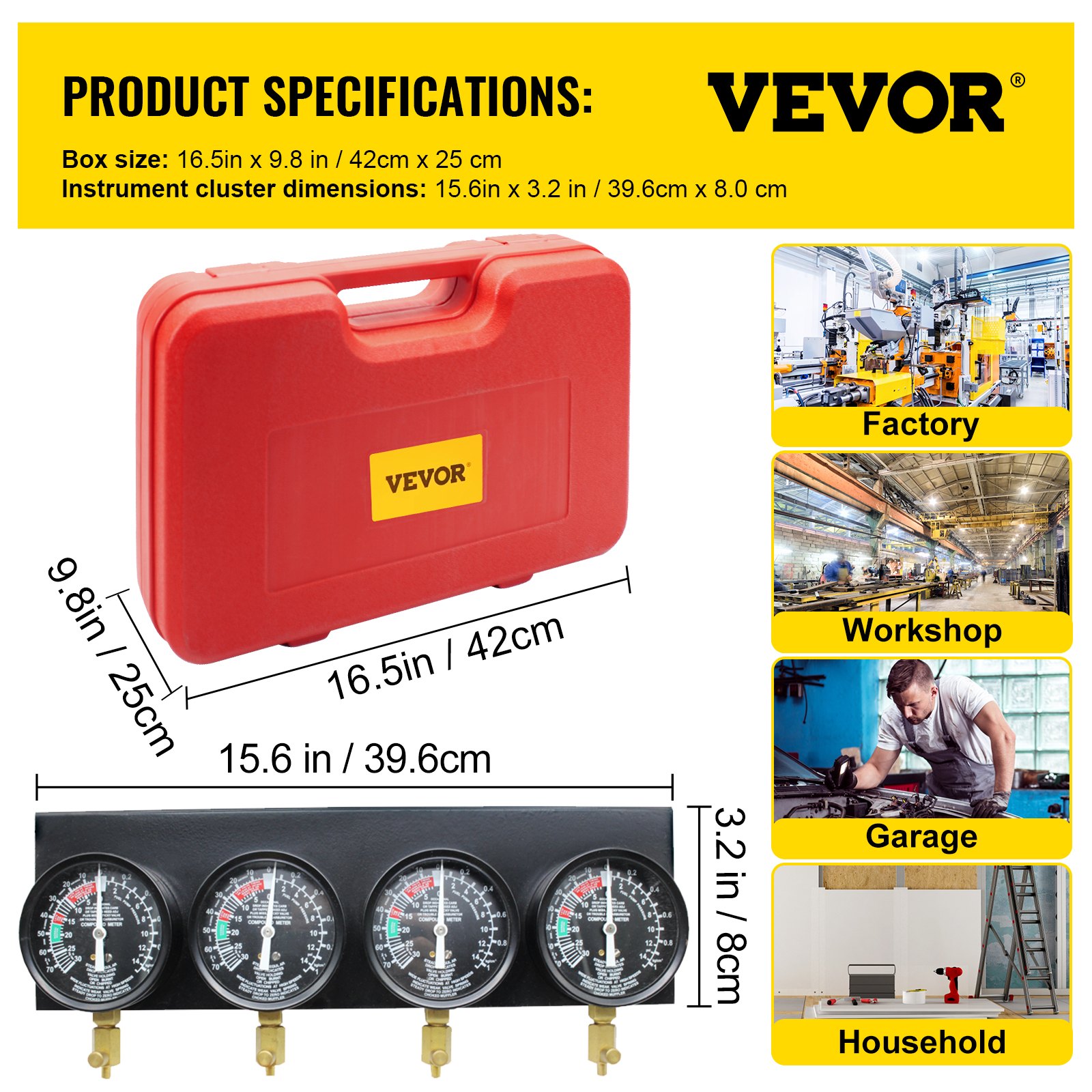 VEVOR carburateur synchronisator brandstof vacuüm carburateur B100132, synchro carburateur manometers 50X30X15cm, synchronisator carburateur synchronisator set, brandstof vacuüm carburateur
