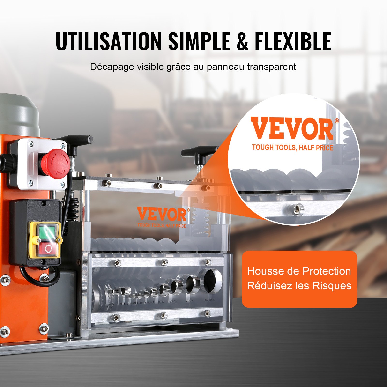 VEVOR Kabelstripmachine Elektrische kabelstripmachine van 1,5-32 mm, 750W stripmachine, snelheid van 30 m per minuut, draadstripper, veerstalen mes van 65 Mn, ideaal voor het strippen van koperdraad