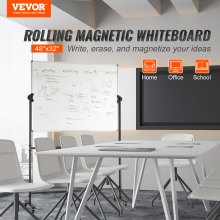 VEVOR oprolbaar whiteboard, 48 x 32 inch dubbelzijdig magnetisch mobiel whiteboard, 360 ° omkeerbaar, in hoogte verstelbaar droog uitwisbaar bord met wielen en beweegbare plank