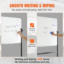 VEVOR oprolbaar whiteboard, 48 x 32 inch dubbelzijdig magnetisch mobiel whiteboard, 360 ° omkeerbaar, in hoogte verstelbaar droog uitwisbaar bord met wielen en beweegbare plank