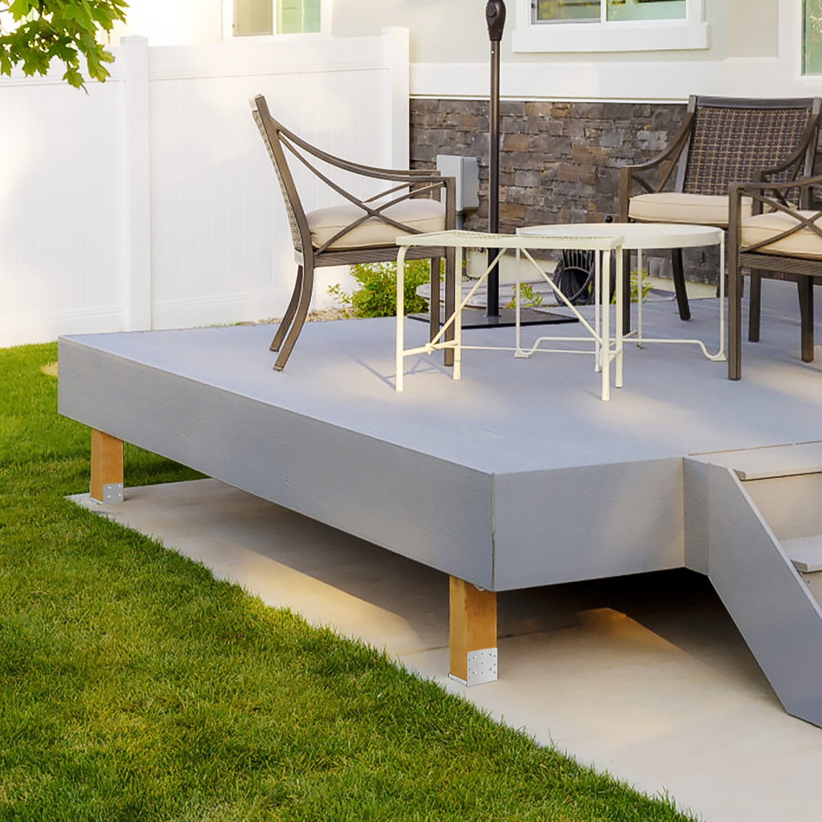 VEVOR schroefhuls 190 x 200 x 180 mm U-paaldrager van roestvrij staal met spuitcoating Paalschoen met voorgeboorde schroefgaten Palen Ideaal voor pergola's Verandaleuningen