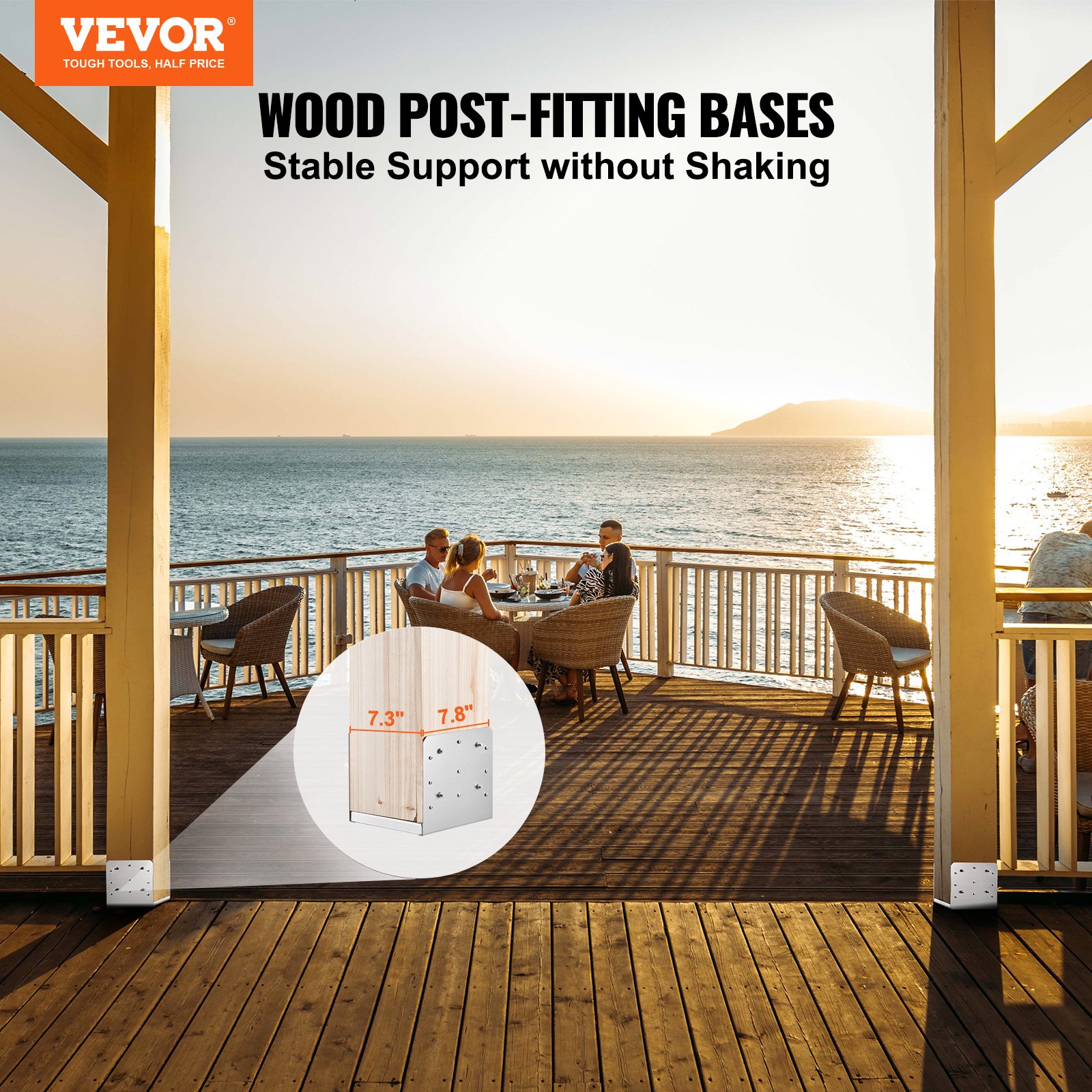 VEVOR 4-delige set schroefbare paalankers, 190 x 200 x 180 mm, paalvoet van koolstofstaal, paalvoet, grondhuls en steunvoet. Ideaal voor verandahekken, pergola's en kolommen.