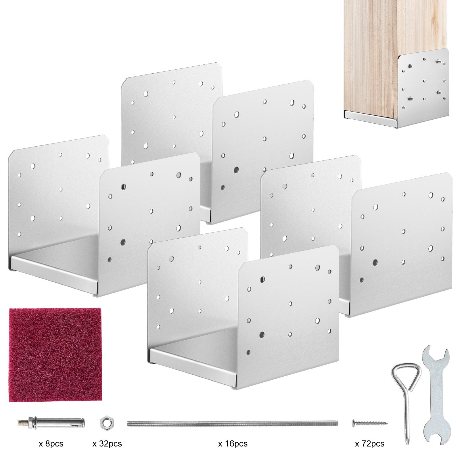 VEVOR 4-delige set schroefbare paalankers, 190 x 200 x 180 mm, paalvoet van koolstofstaal, paalvoet, grondhuls en steunvoet. Ideaal voor verandahekken, pergola's en kolommen.