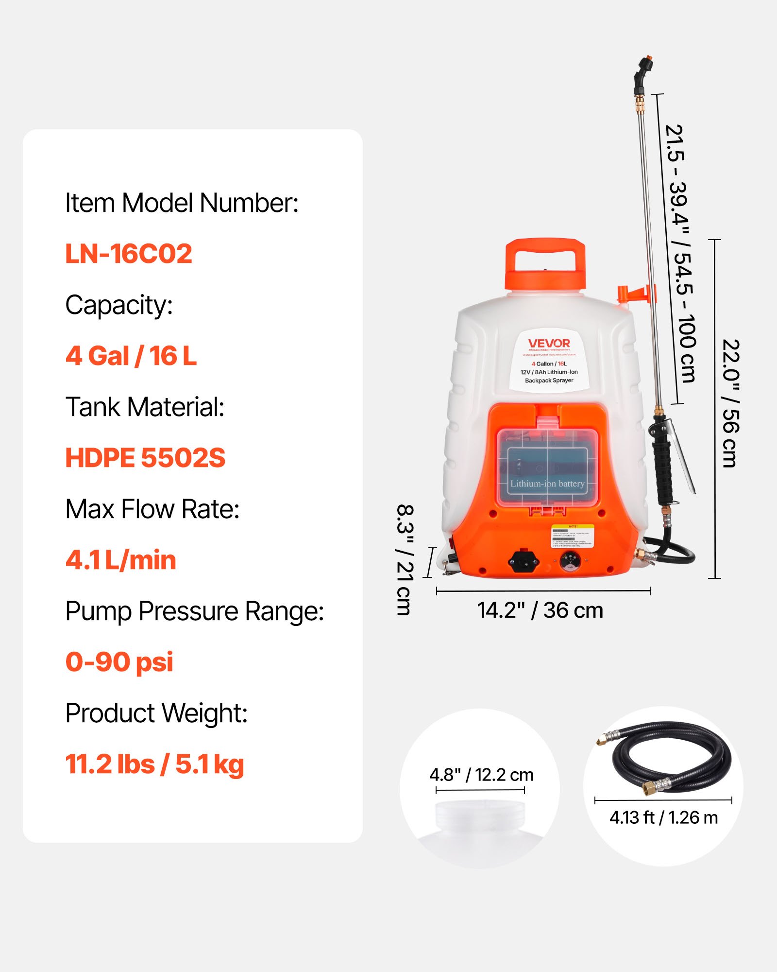VEVOR Draadloze rugsproeier, 16 liter elektrische tuinsproeier met 8 sproeikoppen en 2 telescopische lansen, instelbare druk van 90 PSI, rugsproeier met een gebruiksduur van 4-6 uur, tuinsproeier voor gazon en tuin