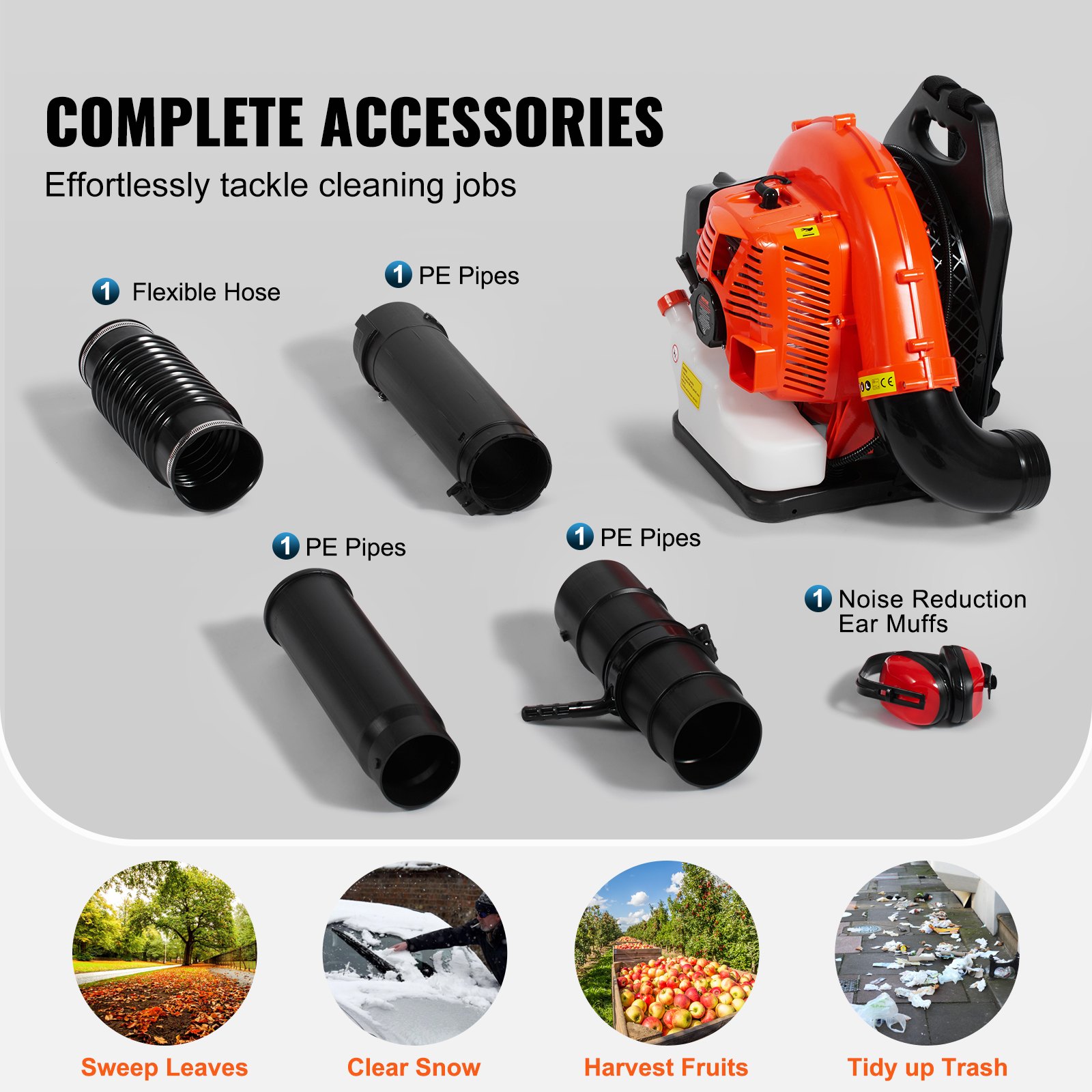 VEVOR Backpack Leaf Blower 79CC 2-Cycle Gas Leaf Blower 930CFM Air Volume 184MPH