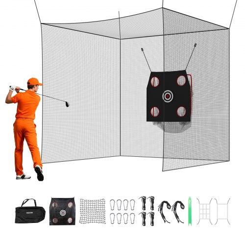 VEVOR Golf Slagkooi 305x305x305 cm, Driving Cage met 3-laags en knooploos polyesterweefsel, Golf- en 9-holes honkbaldoel, Golf slagnet, Trainingsnet, Oefennet voor binnen- en buitengebruik