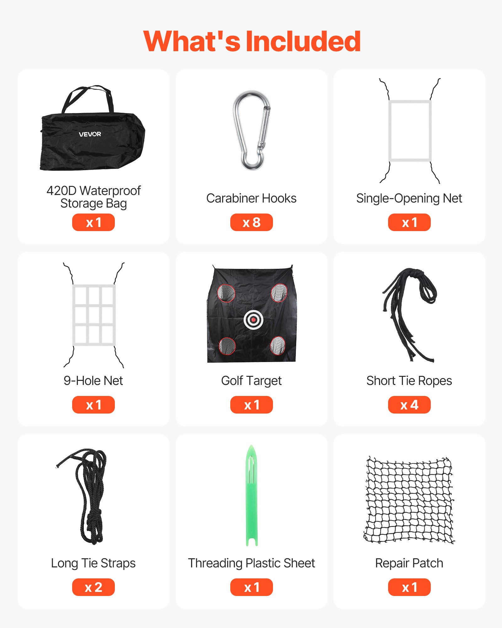 VEVOR Golf Slagkooi 305x305x305 cm, Driving Cage met 3-laags en knooploos polyesterweefsel, Golf- en 9-holes honkbaldoel, Golf slagnet, Trainingsnet, Oefennet voor binnen- en buitengebruik