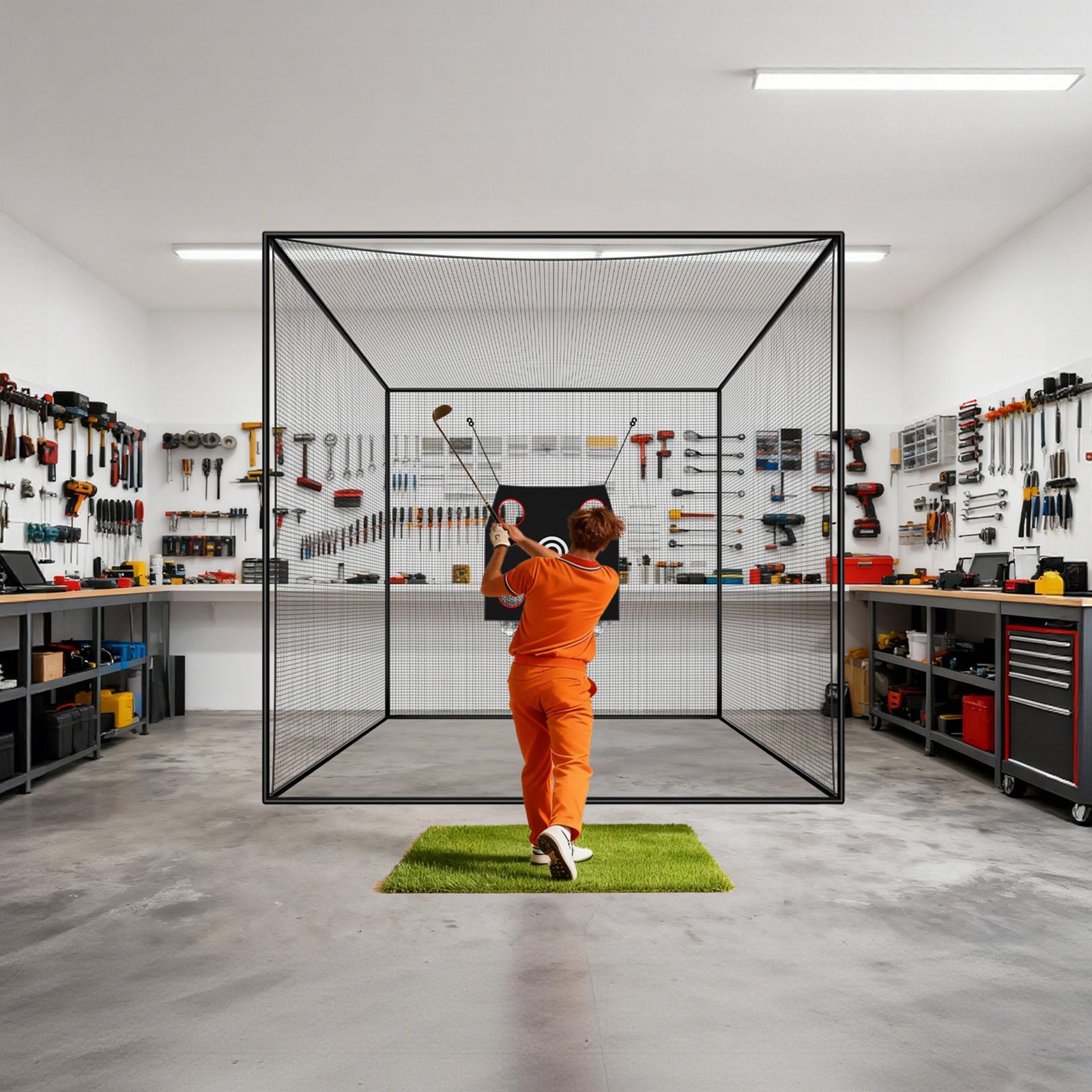 VEVOR Golf Slagkooi 305x305x305 cm, Driving Cage met 3-laags en knooploos polyesterweefsel, Golf- en 9-holes honkbaldoel, Golf slagnet, Trainingsnet, Oefennet voor binnen- en buitengebruik