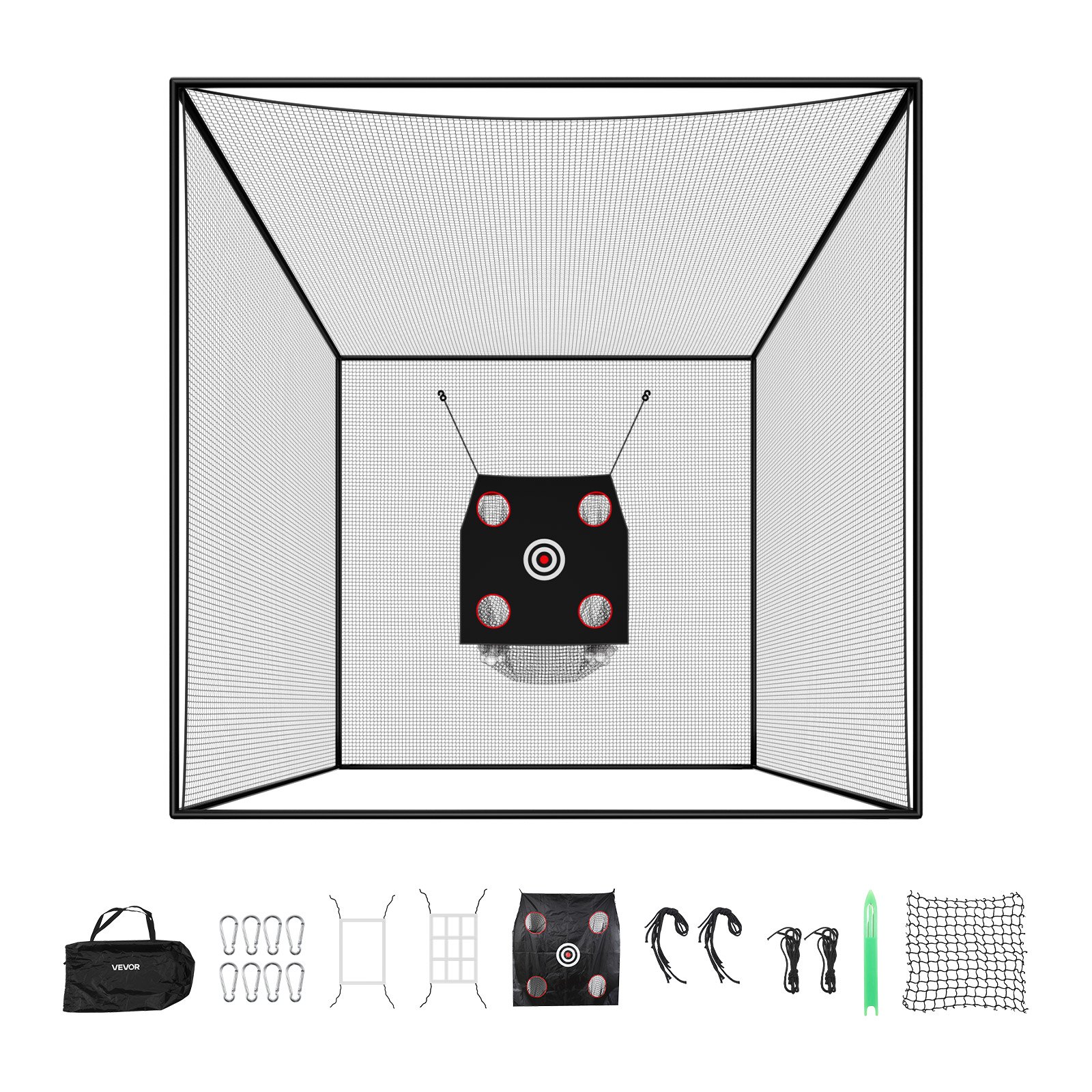 VEVOR Golf Slagkooi 305x305x305 cm, Driving Cage met 3-laags en knooploos polyesterweefsel, Golf- en 9-holes honkbaldoel, Golf slagnet, Trainingsnet, Oefennet voor binnen- en buitengebruik