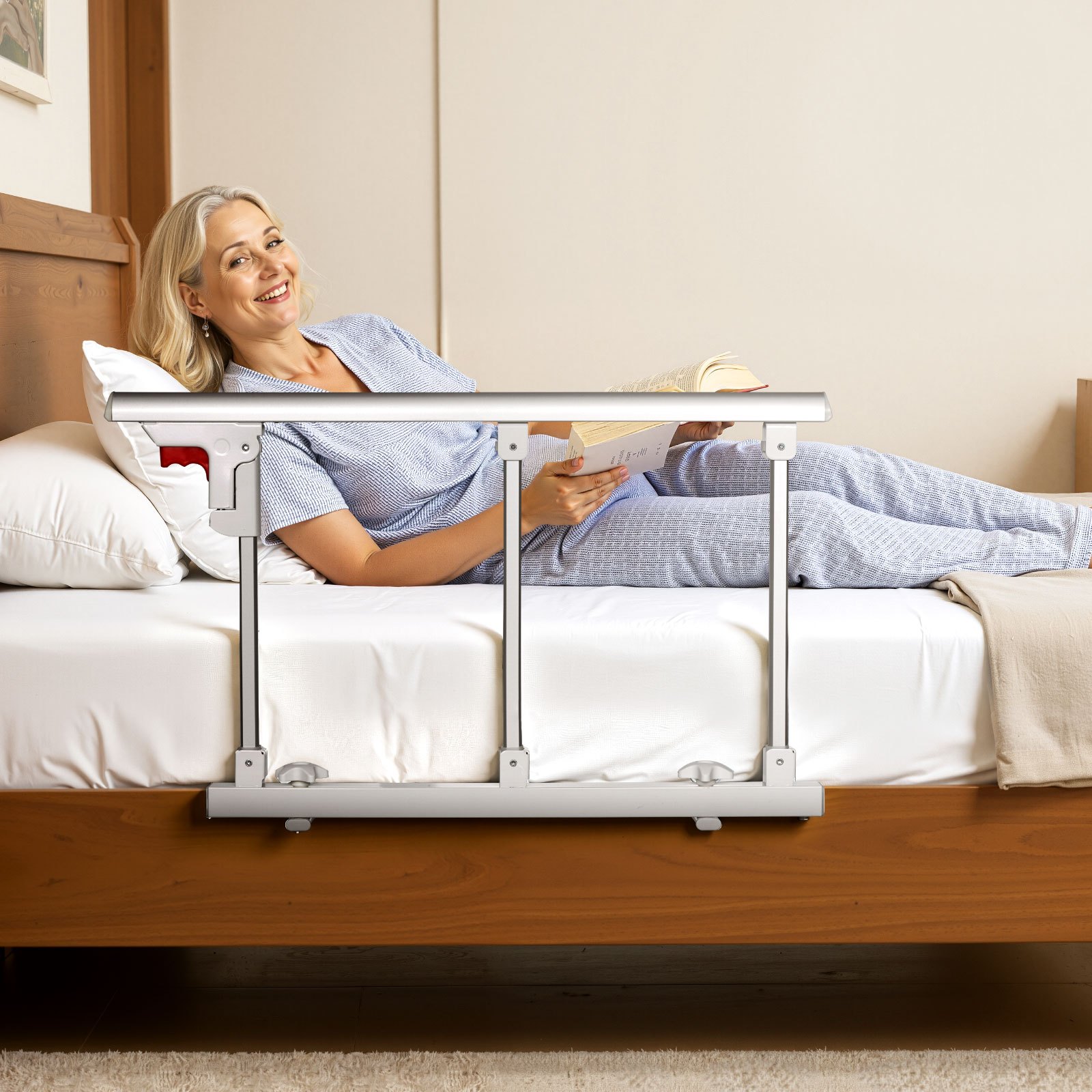 VEVOR Opvouwbare bedhek voor senioren, 70 cm bedhek met bevestigingsband, valbeveiliging, randbeveiliging, geschikt voor kingsize, queensize, tweepersoonsbedden en eenpersoonsbedden