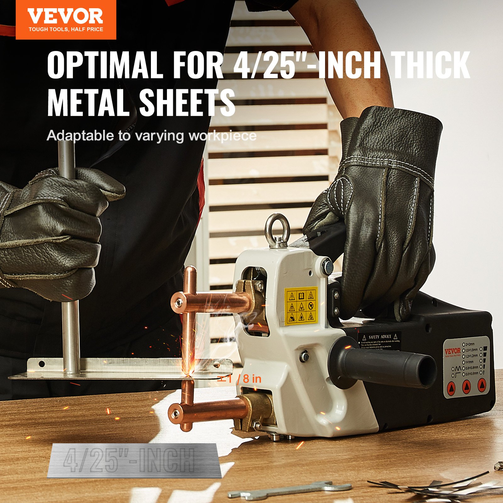 VEVOR Draagbare puntlasmachine, 4/25-inch puntlasmachine met 9,2 kVA ingangsvermogen, draagbare puntlasmachine met laspunt voor plaatwerk voor koolstofstaal, roestvrij staal, aluminiumplaat