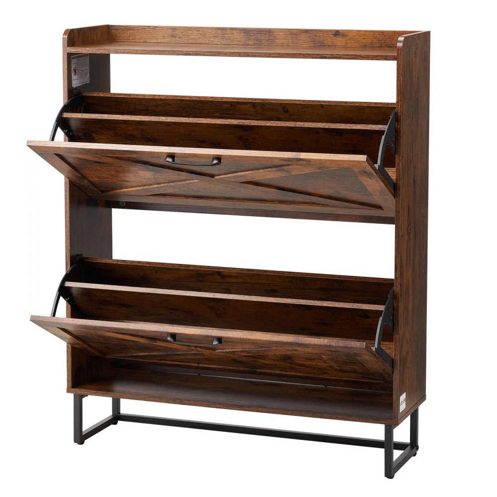 VEVOR schoenenkast met 2 deuren en kantelbeveiliging, ruimtebesparend schoenenrek, vrijstaande schoenenorganizer voor hal, woonkamer, veranda, vintage schoenenrek 800x240x973mm bruin