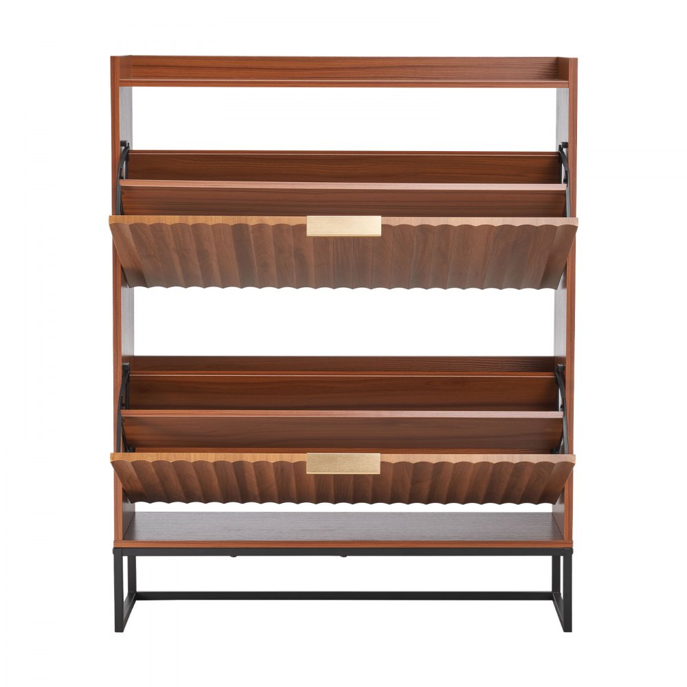 VEVOR Shoe Cabinet with 2 Flip Drawers, Mid-Century Shoes Storage Cabinet with Anti-Tipping Device, Freestanding Fluted Shoe Organizer, Ideal for Entrance, Hallway, Bedroom, Living Room, Walnut
