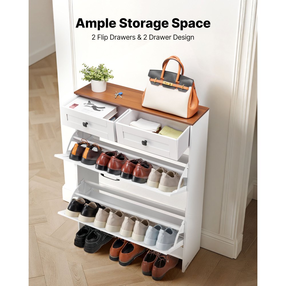VEVOR Schoenenkast met 2 deuren, kantelbeveiliging en lades, ruimtebesparende schoenenkast, vrijstaande schoenenkast voor in de hal, woonkamer, veranda, schoenenrek 80x24x105 cm, wit