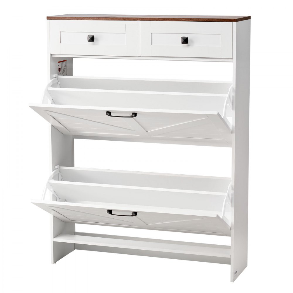 VEVOR Schoenenkast met 2 deuren, kantelbeveiliging en lades, ruimtebesparende schoenenkast, vrijstaande schoenenkast voor in de hal, woonkamer, veranda, schoenenrek 80x24x105 cm, wit