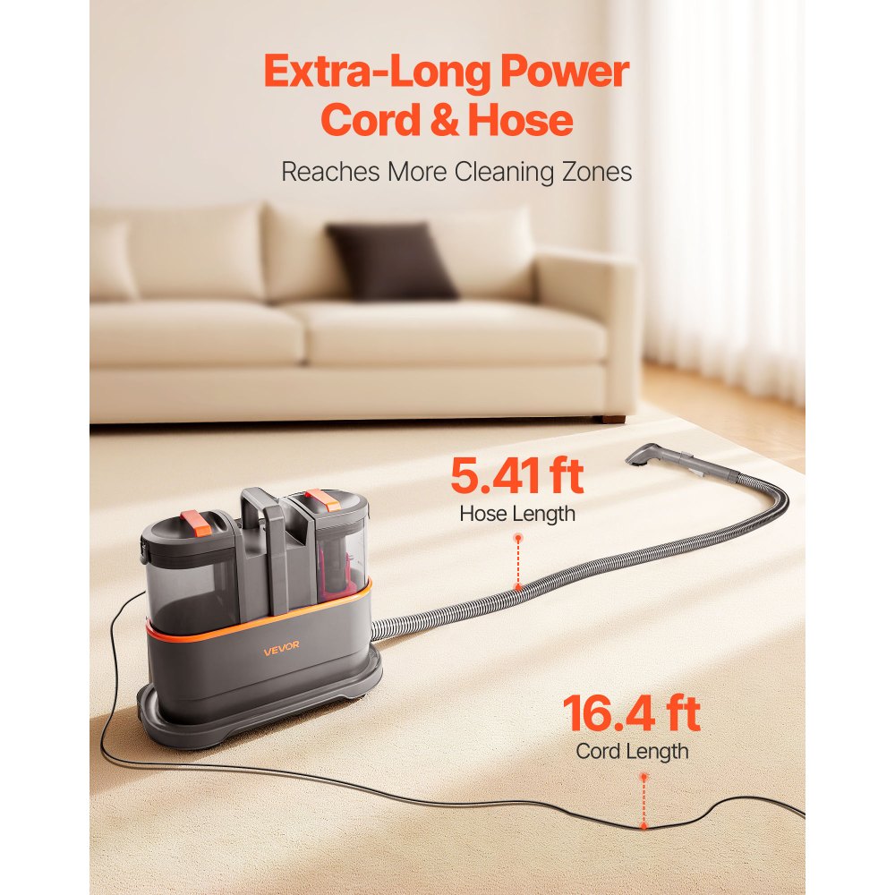 VEVOR Carpet Cleaner Machine, 1.5 L Clean Water Tank & 0.8 L Dirty Water Tank, Portable Upholstery Shampooer, 11.5Kpa Handheld Furniture Extractor, Spot and Stain Deep Cleaner for Rug, Couch, Car