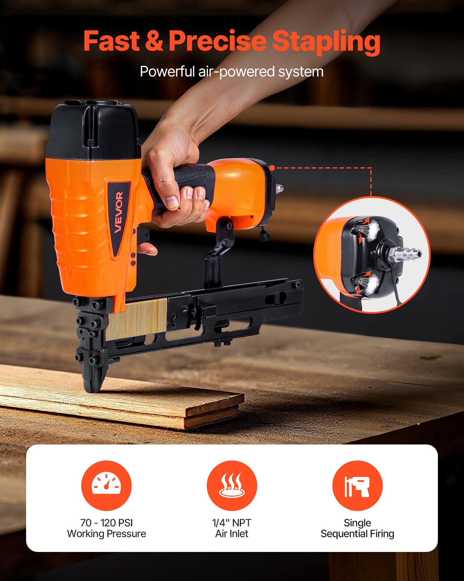 VEVOR Pneumatische spijkermachine 16 gauge, 10,8 mm, middelgrote kroon, pneumatische nietmachine, lengte 25-50 mm, 70-120 PSI, zware nietmachine voor daken, gevelbekleding, schuttingen en ondervloeren