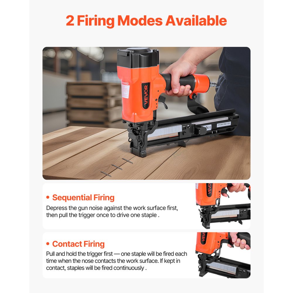 VEVOR pneumatisch spijkerpistool, 26,4 mm brede kroon, pneumatisch nietapparaat, 16-38 mm lengte, 70-120 PSI pneumatisch spijkerpistool met twee schietstanden voor daken, gevelbekleding, hekken en ondervloeren
