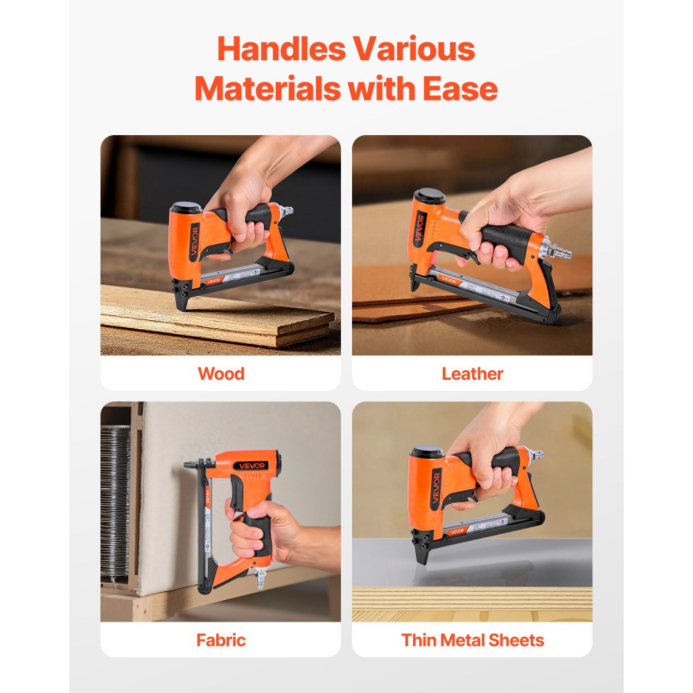 VEVOR Pneumatisch spijkerpistool, pneumatisch nietpistool voor fijne draadnieten uit de 50-serie, kroon van 12,8 mm, lengte 6-16 mm, max. 110 stuks. Pneumatisch spijkerpistool voor stoffering, houtbewerking en doe-het-zelfprojecten.