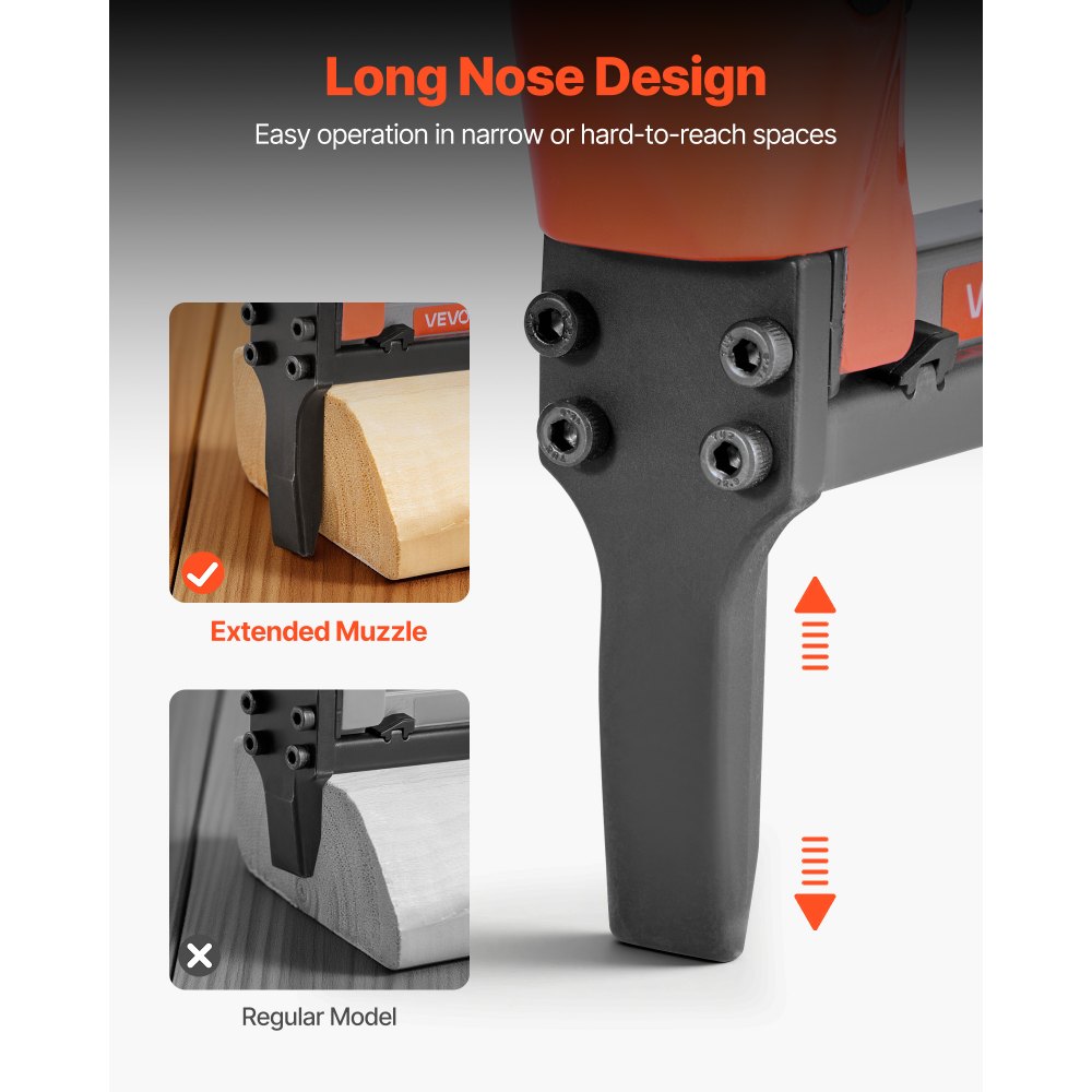 VEVOR Pneumatic Staple Gun, 22 Gauge Long-Nose Upholstery Stapler for 71 Series Fine Wire Staples 9.5mm Crown 6mm-16mm Length, Max 180PCS Loading Air Staple Gun for Upholstering, Woodworking, DIY