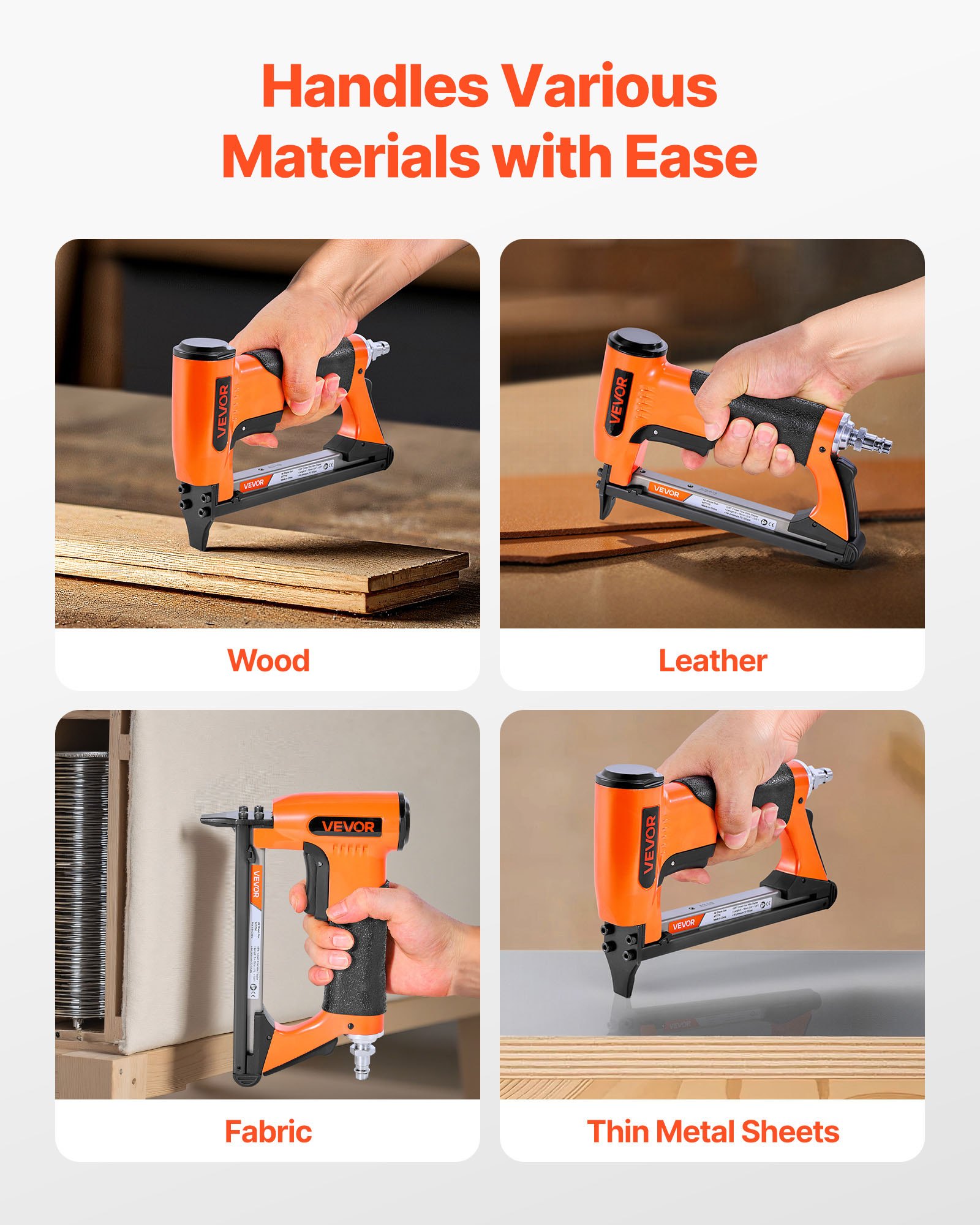 VEVOR Pneumatische Nietmachine, Pneumatische Spijkermachine voor 71 Serie Fijne Nieten, 9,5 mm Kroon, 6-16 mm Lengte, Max. 180 stuks. Pneumatisch Spijkerpistool voor Meubelstoffering, Houtbewerking, Doe-het-zelfprojecten.